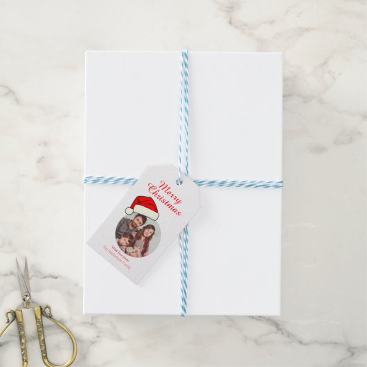 Gepersonaliseerde fototekst Kerstmis Cadeaulabel (Met Touw)