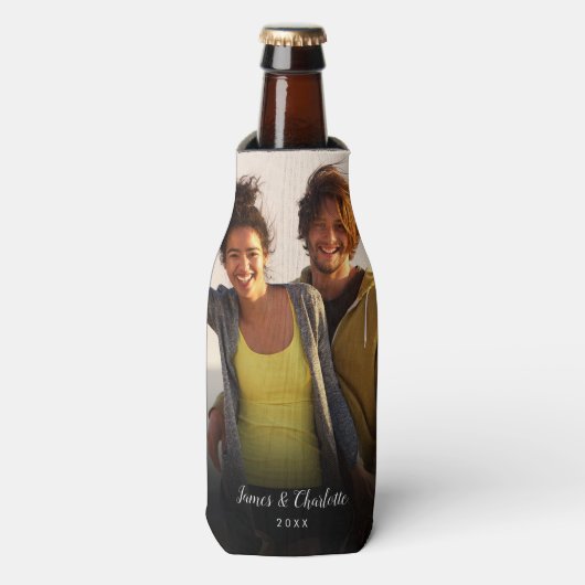 Gepersonaliseerde fototekst naam datum flesjeskoeler (Fles Voorkant)