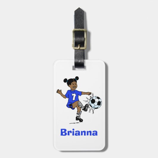 Gepersonaliseerde fototemplate voor meisjesvoetbal bagagelabel (Voorkant verticaal)