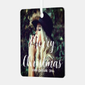 Gepersonaliseerde fototypografie Vrolijk kerstfees Metalen Ornament (Voorkant links)