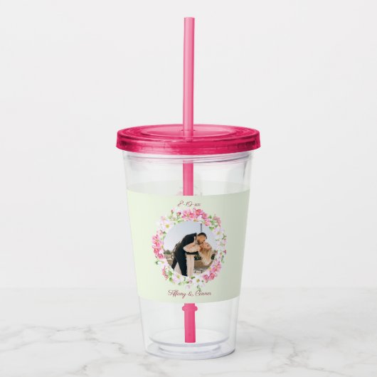Gepersonaliseerde fotoweddenschapsdatum Bride Groo Acryl Drinkbeker (Voorkant)