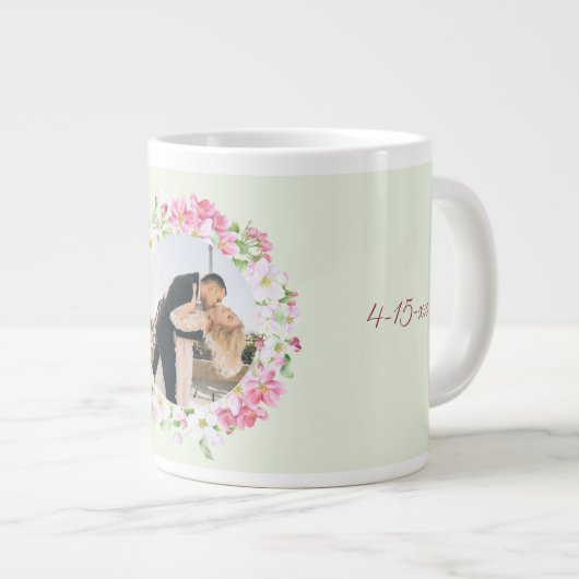 Gepersonaliseerde fotoweddenschapsdatum Bride Groo Grote Koffiekop (Voorkant rechts)