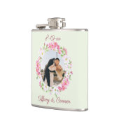 Gepersonaliseerde fotoweddenschapsdatum Bride Groo Heupfles (Links)