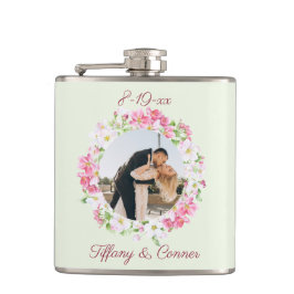 Gepersonaliseerde fotoweddenschapsdatum Bride Groo Heupfles