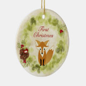 Gepersonaliseerde Fox and Wreath Baby's Eerste Ker Keramisch Ornament (Rechts)