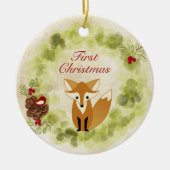 Gepersonaliseerde Fox and Wreath Baby's Eerste Ker Keramisch Ornament (Voorkant)