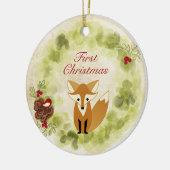 Gepersonaliseerde Fox and Wreath Baby's Eerste Ker Keramisch Ornament (Links)