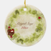 Gepersonaliseerde Fox and Wreath Baby's Eerste Ker Keramisch Ornament (Achterkant)