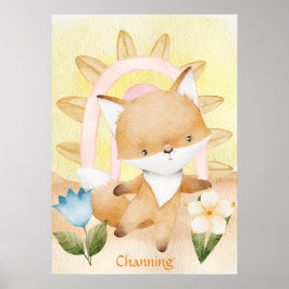 Gepersonaliseerde Fox Baby Dieren Boho Regenboog Poster