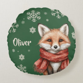 Gepersonaliseerde Fox Christmas Snowflake Rond Kussen