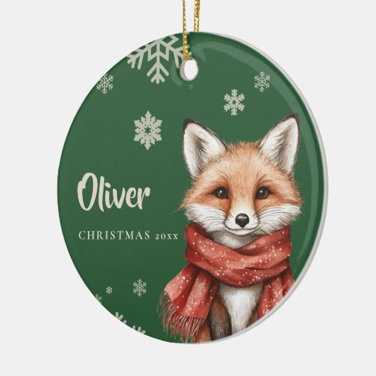 Gepersonaliseerde Fox Kerst Ornament met Snowflake (Links)