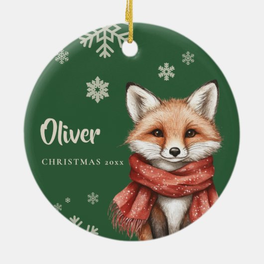 Gepersonaliseerde Fox Kerst Ornament met Snowflake (Achterkant)