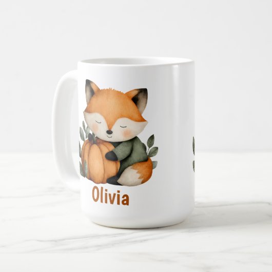 Gepersonaliseerde Fox Pumpkin Halloween Design Koffiemok (Voorkant links)