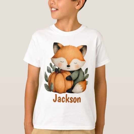 Gepersonaliseerde Fox Pumpkin Halloween Design T-shirt (Voorkant)
