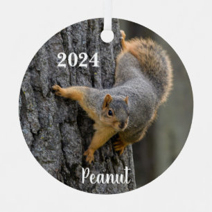 Gepersonaliseerde Fox Squirrel op een boom Metalen Ornament