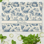 Gepersonaliseerde Franse Blauwe Toile Print Theedoek (Gevouwen)
