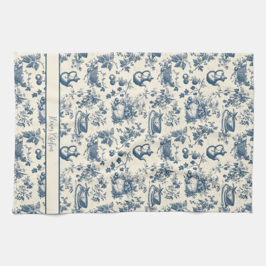 Gepersonaliseerde Franse Blauwe Toile Print Theedoek (Horizontaal)