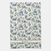 Gepersonaliseerde Franse Blauwe Toile Print Theedoek (Verticaal)