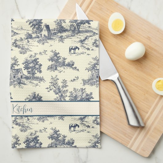 Gepersonaliseerde Franse boerderij blauw "Toile de Theedoek (Quarter Fold)