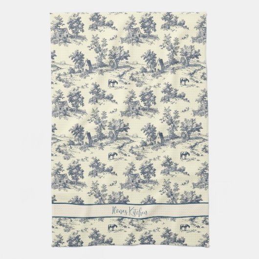 Gepersonaliseerde Franse boerderij blauw "Toile de Theedoek (Verticaal)