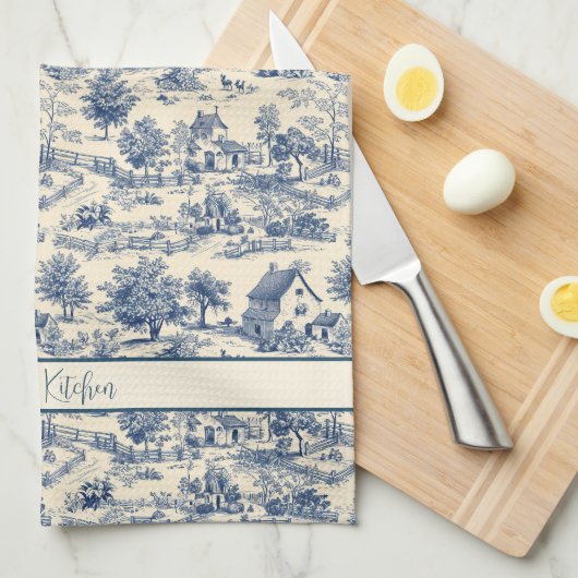 Gepersonaliseerde Franse boerderij blauw toilet pr Theedoek (Quarter Fold)