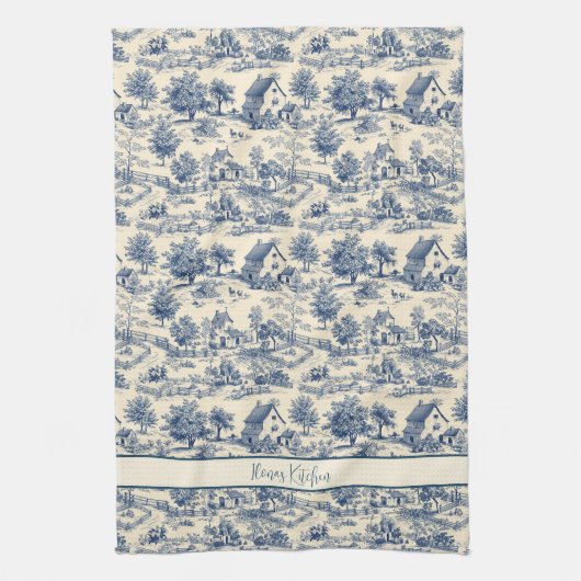 Gepersonaliseerde Franse boerderij blauw toilet pr Theedoek (Verticaal)