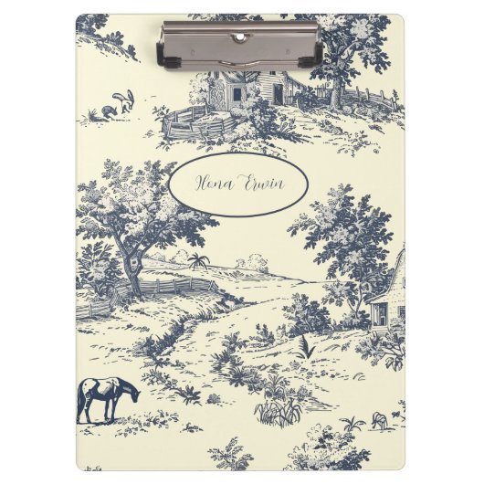 Gepersonaliseerde Franse boerderij Blue Toile de J Klembord (Voorkant)