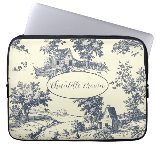 Gepersonaliseerde Franse boerderij Blue Toile de J Laptop Sleeve (Voorkant)