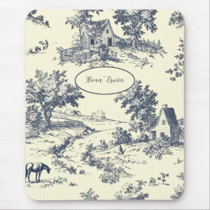 Gepersonaliseerde Franse boerderij Blue Toile de J Muismat