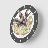 Gepersonaliseerde Franse Bulldog Floral Basket Ronde Klok (Hoek)
