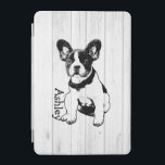 Gepersonaliseerde Franse Bulldog Puppy Pop uw kleu iPad Mini Cover<br><div class="desc">Speel een afbeelding van een Franse Bulldog Poppy af tegen roestend houten achtergrondontwerp met aanpasbare tekst/naam/initiaal/monogram. U kunt het achtergrondafbeelding verwijderen en eenvoudig alle kleuren toevoegen die u wilt: Klik op de knop Aanpassen> Klik bovenaan op Bewerken > Achtergrond> Er verschijnt een menu met kleuren, kies er een of voer...</div>