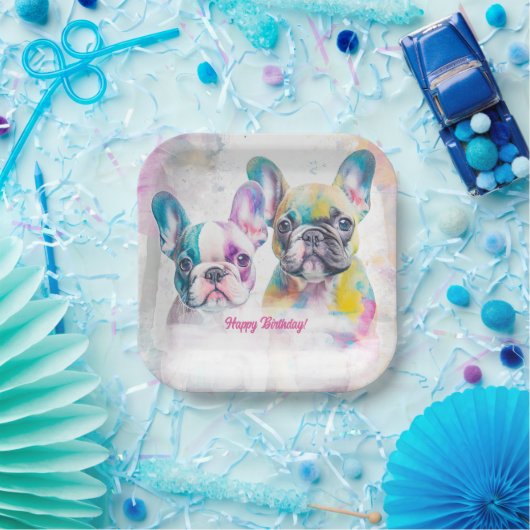 Gepersonaliseerde Franse Bulldog puppy servetten Papieren Bordje (Feest)