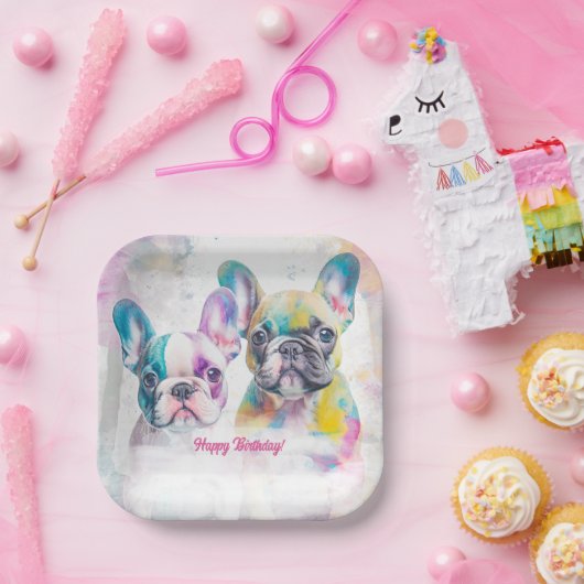 Gepersonaliseerde Franse Bulldog puppy servetten Papieren Bordje (Feest)