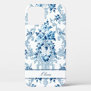 Gepersonaliseerde Franse Rococo Blue & White Flora Case-Mate iPhone Case