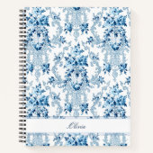 Gepersonaliseerde Franse Rococo Blue & White Flora Notitieboek (Voorkant)