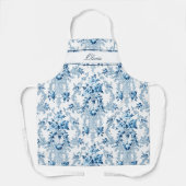 Gepersonaliseerde Franse Rococo Blue & White Flora Schort (Voorkant)