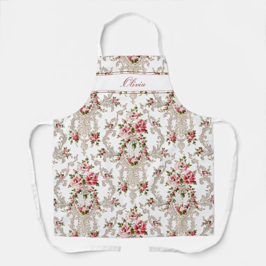 Gepersonaliseerde Franse Rococo Floral-White Achte Schort (Voorkant)