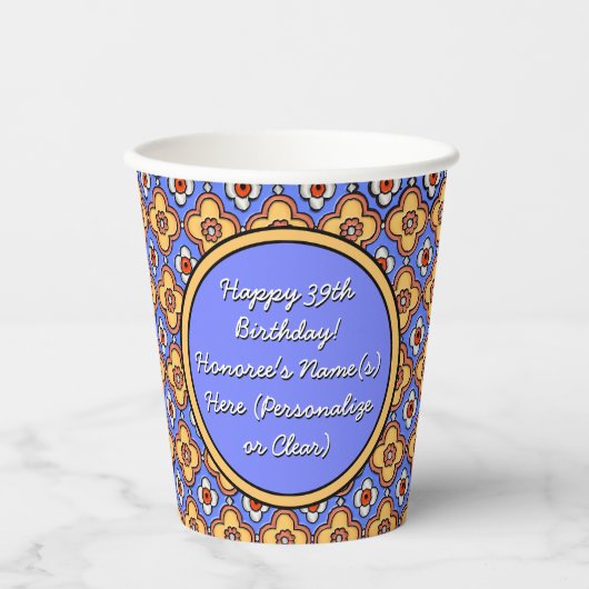 Gepersonaliseerde Franse Tegel Blue Yellow Papieren Bekers (Voorkant)