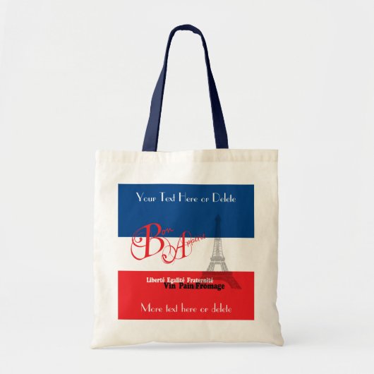 Gepersonaliseerde Franse vlag Eiffeltoren Bon Appe Tote Bag (Voorkant)