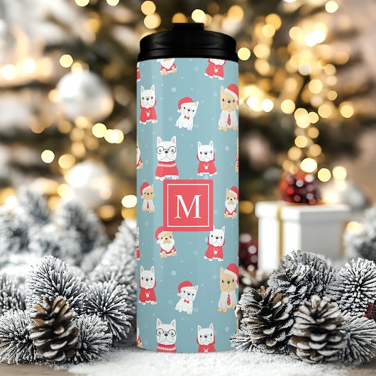 Gepersonaliseerde Frenchie Christmas Thermosbeker