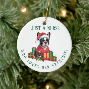 Gepersonaliseerde Frenchie Nurse Christmas Hondenl Keramisch Ornament