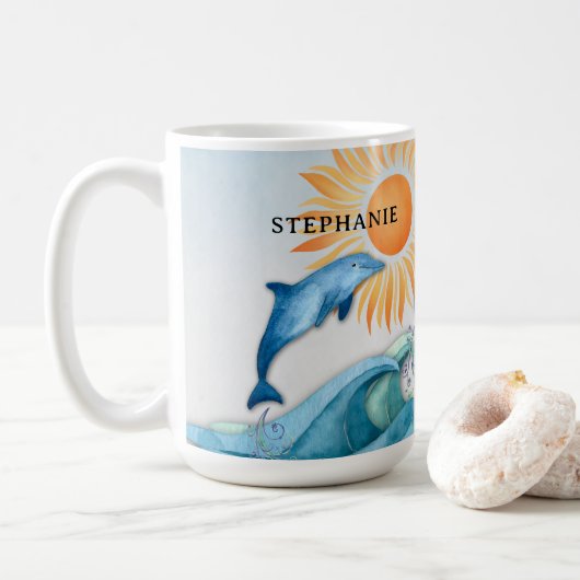 Gepersonaliseerde Frolicking Dolphin Mok (Met donut)