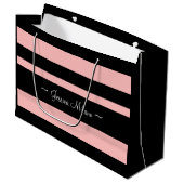 Gepersonaliseerde Front Back Roze en Zwarte Papier Groot Cadeauzakje (Voorkant Gekanteld)