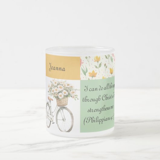 Gepersonaliseerde Frosted Glass Mok - Bloemenfiets (Center)