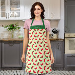 Gepersonaliseerde fruitige zomer rode watermeloen  schort<br><div class="desc">Gepersonaliseerd Schort met een zomers fruitig patroon van deels gegeten rode watermeloenen tegen een lichtgele achtergrond. Personaliseer het door de tekst van de tijdelijke aanduiding te vervangen. Voor meer opties, zoals het wijzigen van het lettertype en de grootte / kleur of de afstand tussen letters, klikt u op de knop...</div>
