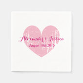 Gepersonaliseerde fuchsia roze hart bruiloft serve servet (Voorkant)