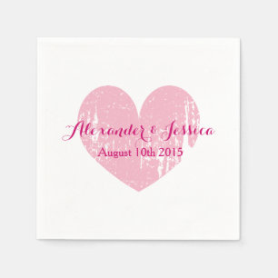 Gepersonaliseerde fuchsia roze hart bruiloft serve servet