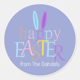 Gepersonaliseerde Fun Bunny Ears Happy Easter Rock Ronde Sticker