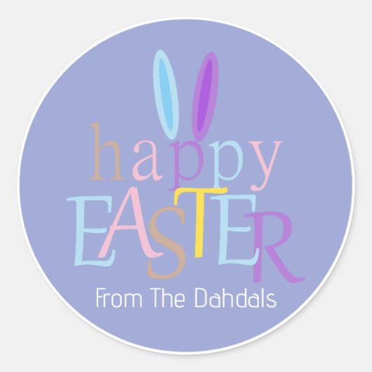 Gepersonaliseerde Fun Bunny Ears Happy Easter Rock Ronde Sticker (Voorkant)