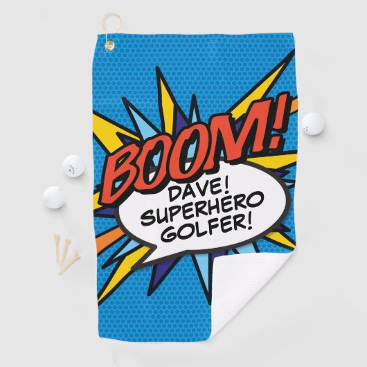 Gepersonaliseerde Fun Comic Book BOOM Golfhanddoek (Insitu)